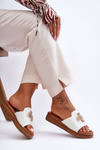 Leather Women's Platform Sandals with Decoration White Azera