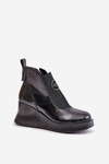 Lacquered Wedge Boots Insulated Black Vinceza 66703