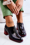 Laquered Fashionable shoes on a post black and red Lorena