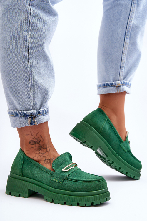 Women's Suede Slip-On Moccasins Green Pure Love