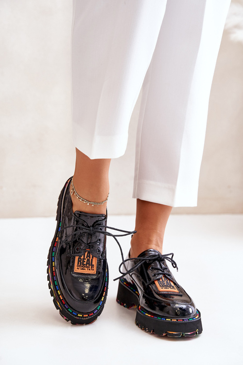 Damskie Półbuty Lakierowane Sznurowane Artiker 55C0499 Czarne