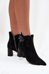 Suede women's ankle boots with embellishment D&A CR52-686 Black