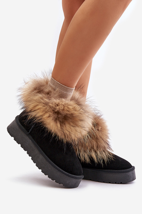 Leather Snow Boots On Platform With Fur Black Avirisa
