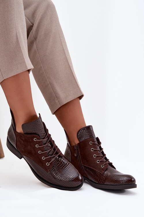 Patent Leather Women's Ankle Boots With Decorative Embossing Warm Vinceza 16477 Brown