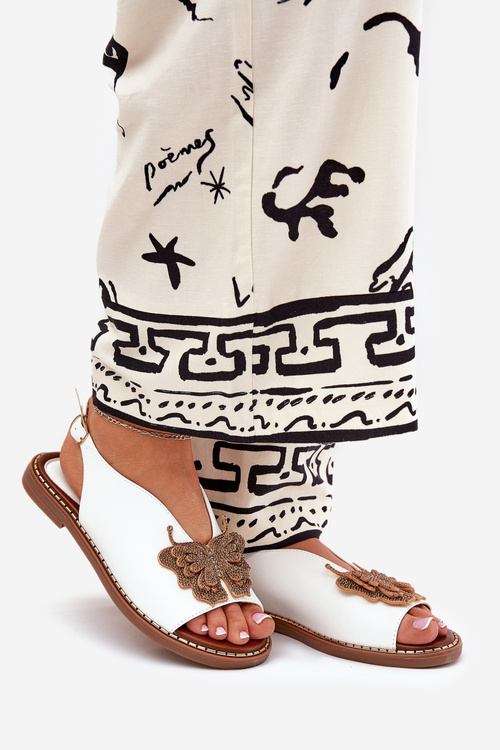 Womens Sandals On Flat Heel With Decoration White Setorina