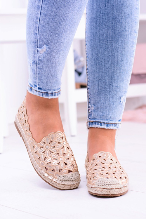 Lu Boo Women's Ballerinas Gold Espadrilles in Flowers Macarena