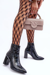 Leather Lacquered Boots on Heel SBarski MR870-58 Navy Blue