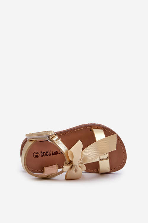 Children's Sandals With Bow and Velcro Golden Joratia