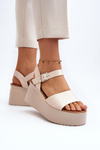 Sandały Damskie Na Koturnie Beżowe PS18
