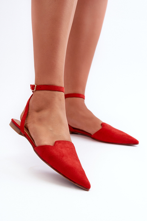 Lace-up ballerina flats in red faux suede with pointed toes Ellesara