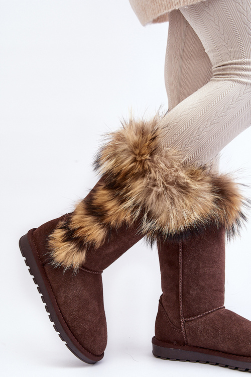 Women's Snow Boots With Fur Leather Suede Brown Balvin