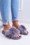 Women's Flip Flops With Fur Dark Grey Fur