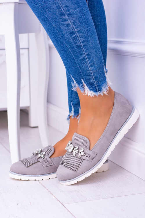 Grey Suede Mokassins with Vivaro Crystals