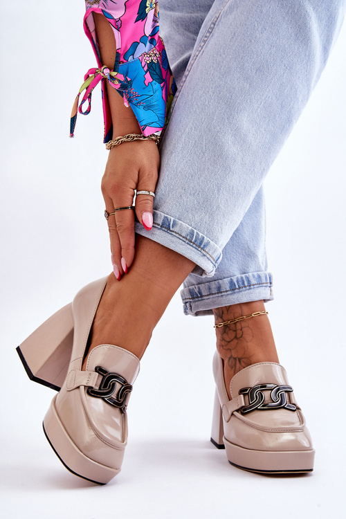 Leather Pumps On Massive Heels Beige Maximo