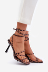 Stylish high heel sandals with straps leopard brown Saredi