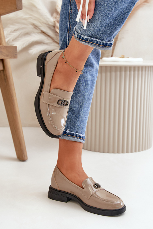 Mokasyny Damskie Skóra Naturalna Lakierowane Vinceza 58409 Khaki