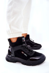 Wysokie Skórzane Ocieplane Buty Sportowe Czarne Merit