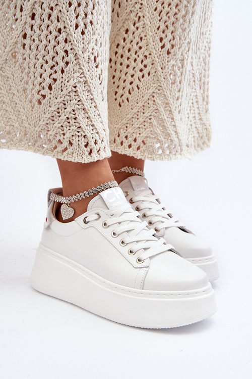 Leather Women's Sneakers with Bracelet CheBello 4406 White