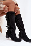Women's heeled boots with fringes insulated black Firlina