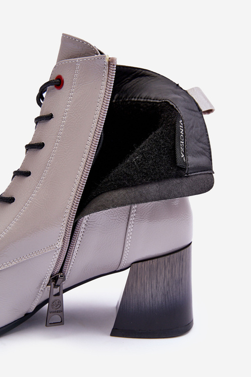 Lacquered Heel Booties Gray Basciano