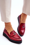 Women's Low Wedge Leather Loafers Red Synthia