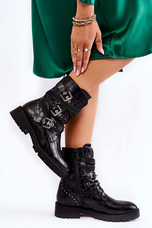 Women's Warm Boots With Strips Snake Black Lamberta