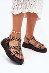 Ladies Platform Sandals With Gold Detail Zebra Beige-Black Fevire