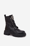 Boots Workers With Jewelry Decoration Insulated Eco Leather Black Miryssa