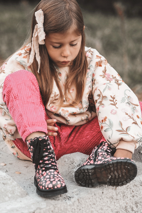 Kids' Lined Boots with Zipper Black-Pink Dolida