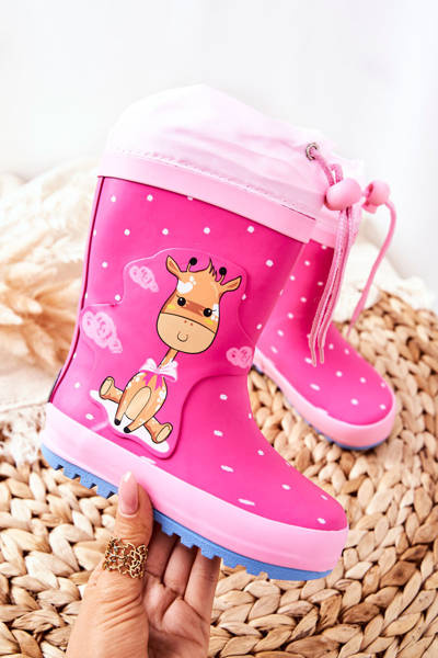 Children's Rubber Galoshes boots Fushia Giraffe Glynnala