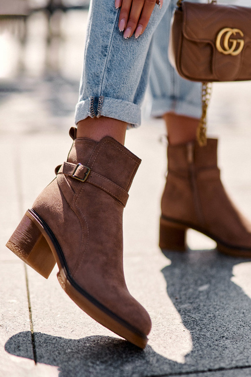 Botki Zamsz Klamra Brązowe Neste SP231