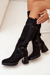 Insulated Women's Heeled Boots With Stitching Black Alessara