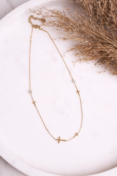 Women's Necklace Crosses and Cubic Zirconi Gold Gentle