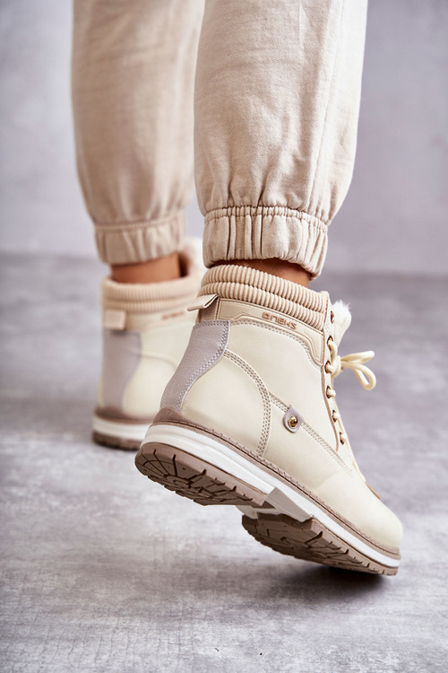 Botki Damskie Ocieplane Trapery Beżowe Liv