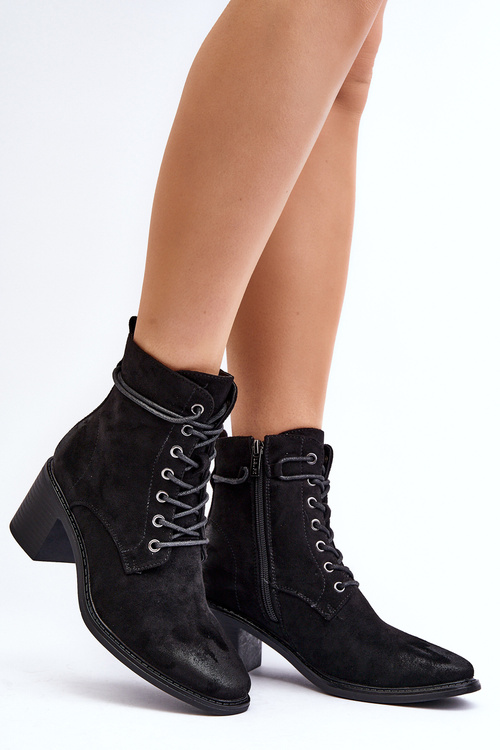 Women's Low Heel Lace-up Black Ankle Boots Serellia