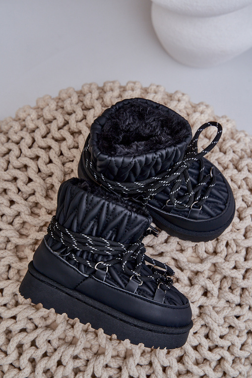 Children's Insulated Snow Boots With Thick Fur Black Nastira