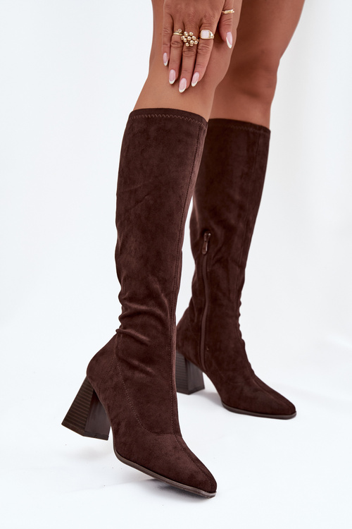 Women's Heeled Boots with Stitching Chocolate Celandine