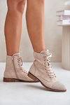 Decorated Flat Heel Boots Eco Suede Insulated Light Beige Ellieo
