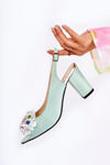 Fashionable Leather Pumps Sandals With Decoration Green Meriss