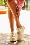 Women's Leather Platform Sneakers With Teddy Bear White Vinceza 66641