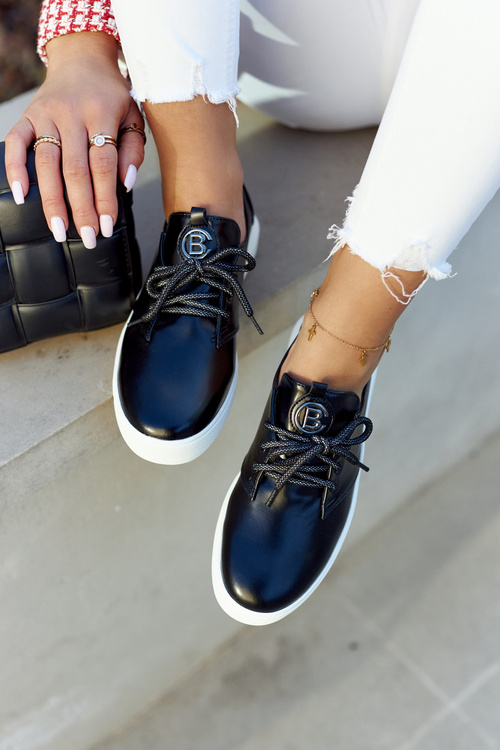 Women's Leather Sneakers With Decoration Black Carrey