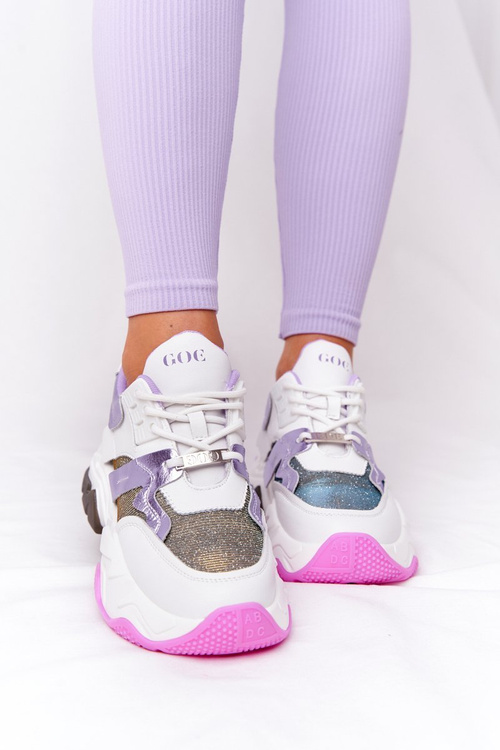 Sportowe Buty Na Dużej Podeszwie GOE HH2N4038 Biało-Fioletowe
