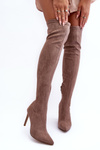 Women's Suede Over The Knee Boots On Heel Beige Calfi