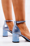 Leather Sandals On A Bar Blue and White Lorene