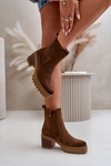 Women's Heeled Boots Made Of Eco Suede Insulated Dark Brown Nevitas