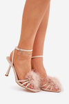 Women's Heeled Sandals With Feathers Beige Xaliope