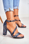 Sergio Leone SK870 Stiletto Sandals Navy Blue Animal Pattern