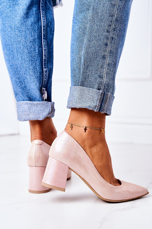 Satynowe Czółenka Lewski Shoes 2801 Różowe