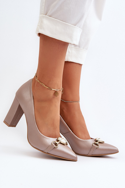 Czółenka Skórzane Obcas Słupek Serce Perłowe Zazoo 2453/OS