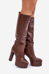 Knee High Boots On A Heel And Platform Made Of Eco Leather Brown Felilorn